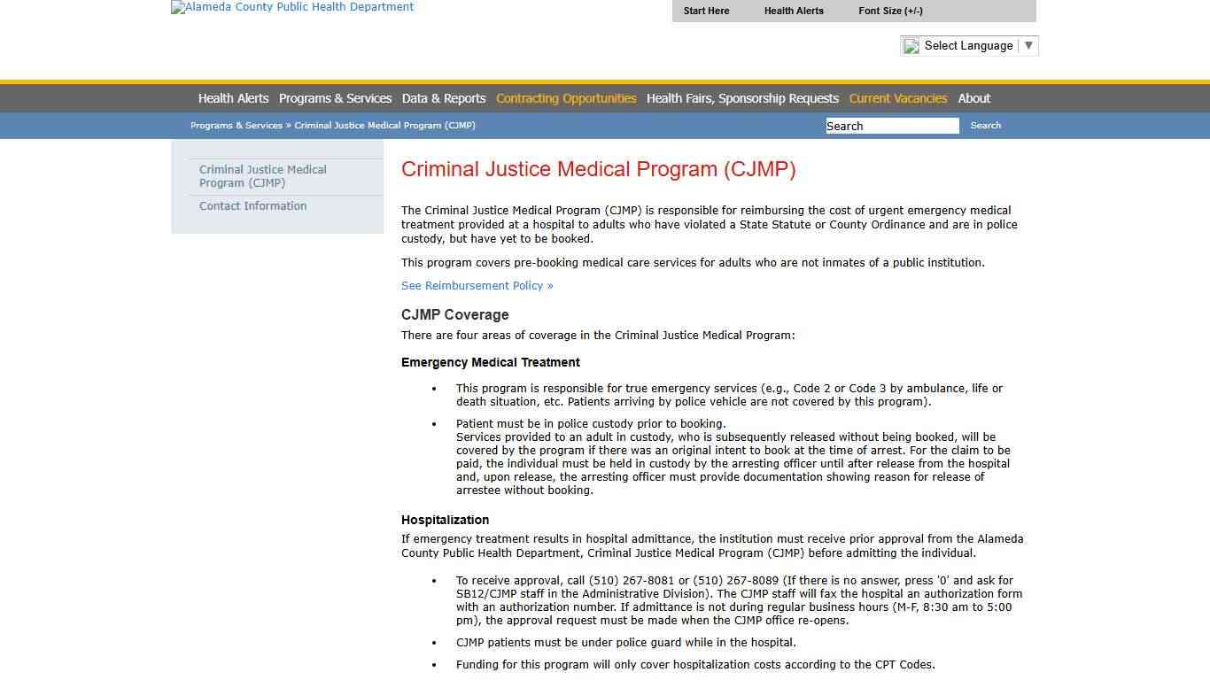 Criminal Justice Medical Program (CJMP)